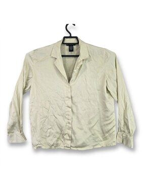 Womens Vintage Oliver Perry Yellow 100% Silk Long Sleeve Button Up Shirt M